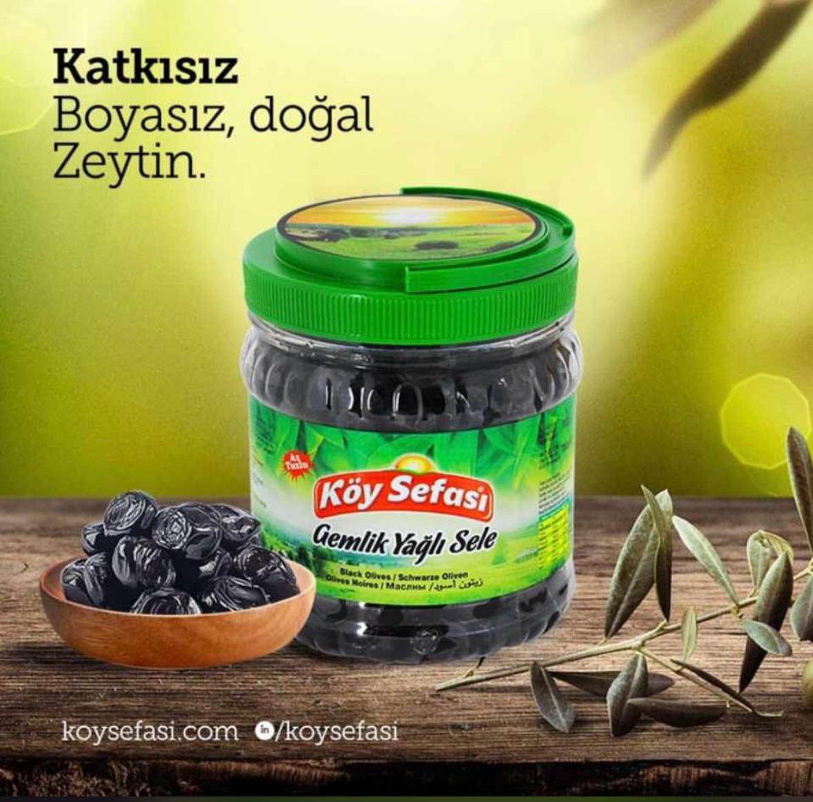 Köy Sefası Gemlik Yağlı Sele Siyah Zeytin – Natürliche Schwarze Oliven 700 g