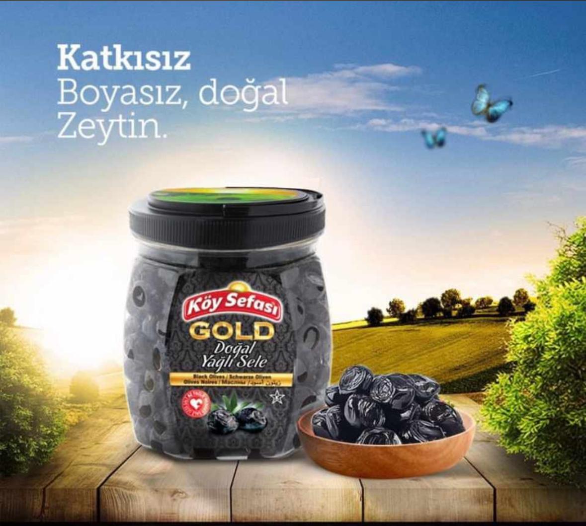 Köy Sefası Gold Doğal Yağlı Sele Siyah Zeytin – Premium Gemlik Oliven 800g