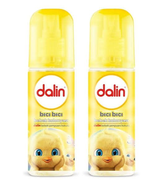 Küçük civciv görselli iki sarı Dalin Bıcı Bıcı Bebek Kolonyası 150 ml sprey şişesi