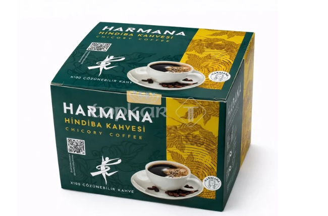 Green and yellow box of Harmana Instant Coffee with Chicory 150 g