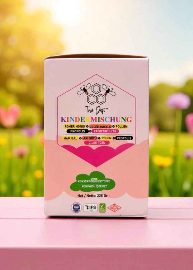 Kindermischung mit Blütenhonig, Gelée Royale, Pollen, Propolis, Erdbeerpulver 225