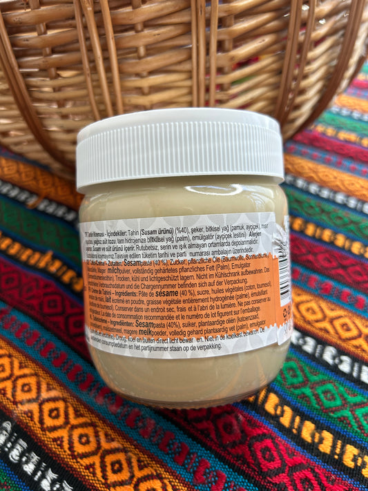 Gesas Tahini Cream 400 g jar showing ingredients and storage information