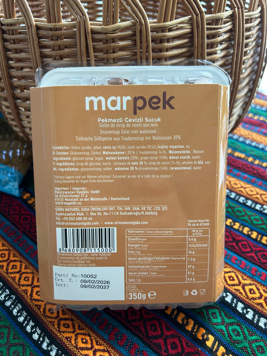 Back of the Marpek thin walnut roll package showing ingredients and nutritional information