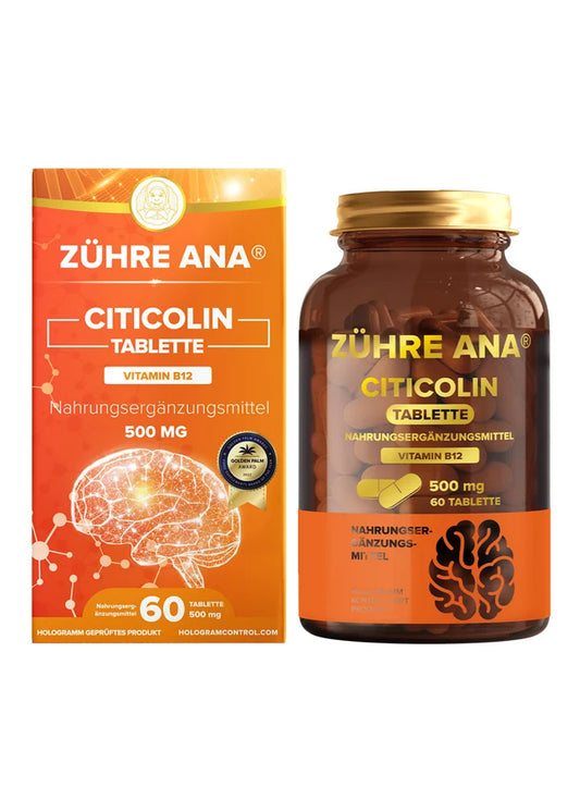 Zühre Ana Citicolin-500 mg 60 Tabletten enthalten Vitamin B12 (Sitikolin Tablet) 30g