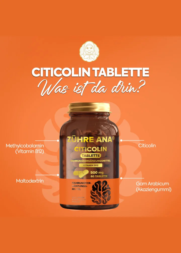 Zühre Ana Citicolin-500 mg 60 Tabletten enthalten Vitamin B12 (Sitikolin Tablet)