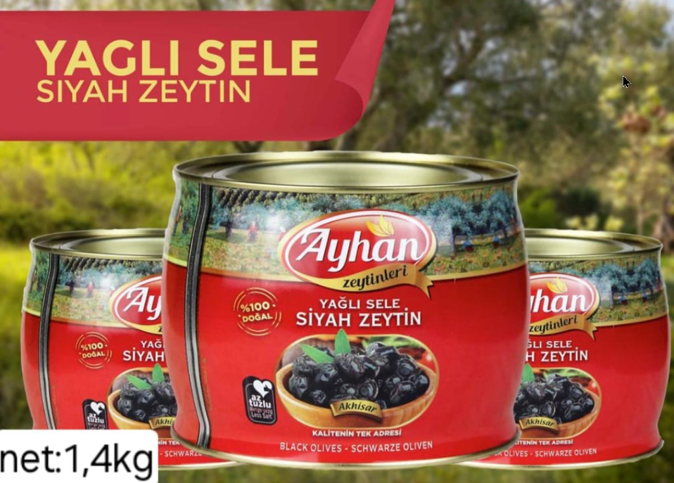 Black Sele Olives in Oil 1.4kg – Akhisar Turkish Olives