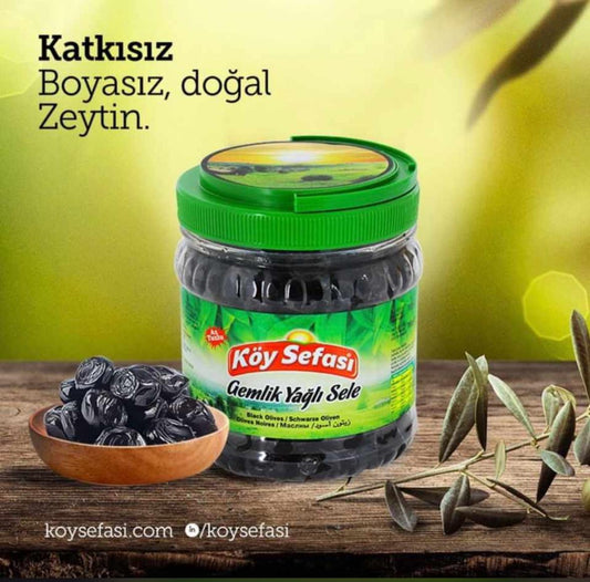 Köy Sefası Gemlik Yağlı Sele Siyah Zeytin – Natürliche Schwarze Oliven 700 g