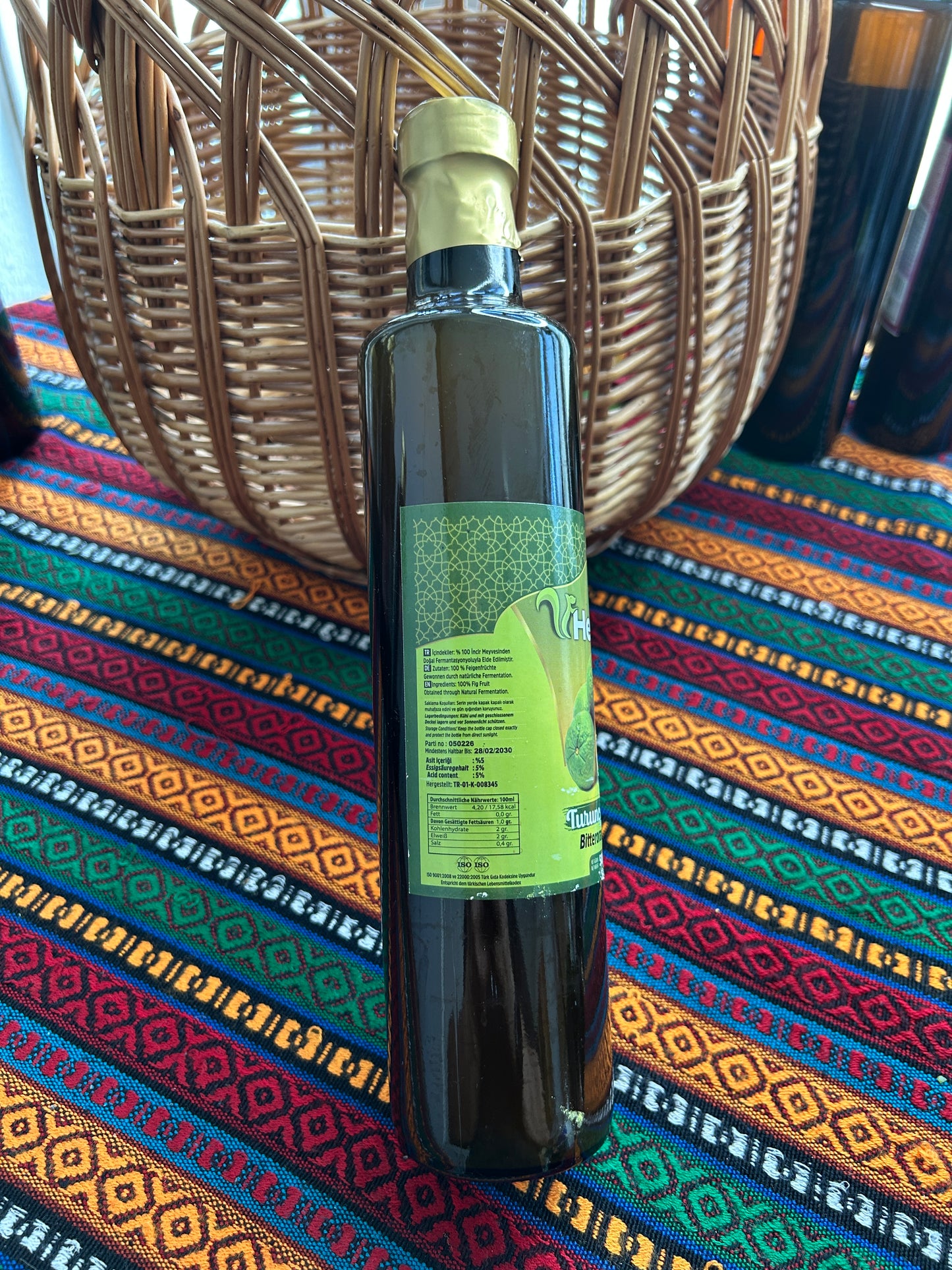 Dark Bitter Orange Vinegar bottle showing ingredients, acidity and product information