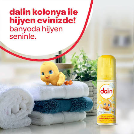 Two yellow Dalin Bıcı Bıcı Baby Cologne 150 ml spray bottles with chick design