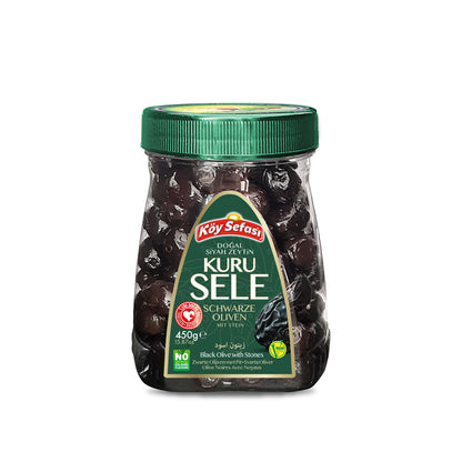 Köy Sefası Natural Dry-Cured Black Olives with Pits 450 g PET jar