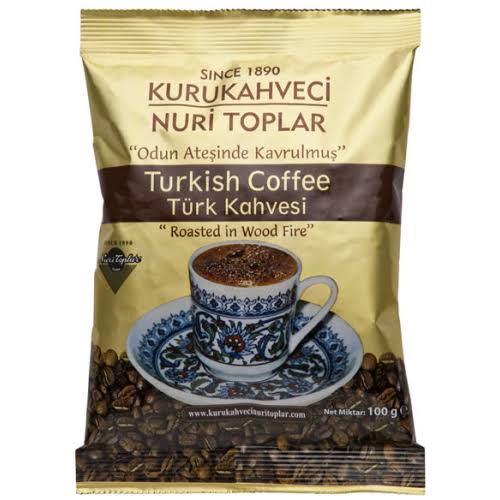 Kurukahveci Nuri Toplar Turkish Coffee 100 g in gold and brown packaging