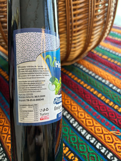 Close-up of Atom Vinegar Mix label showing fruit ingredients and nutritional values