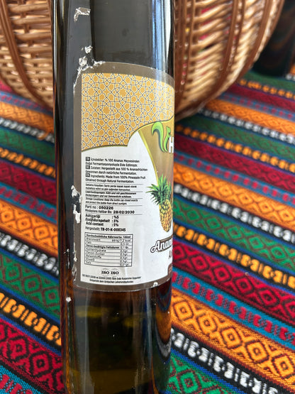 Close-up of Pineapple Vinegar bottle showing ingredients, acidity and nutritional values