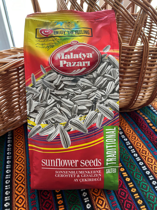 Malatya Pazarı Traditionelle geröstete und gesalzene weiße Sonnenblumenkerne 250 g im Standbodenbeutel