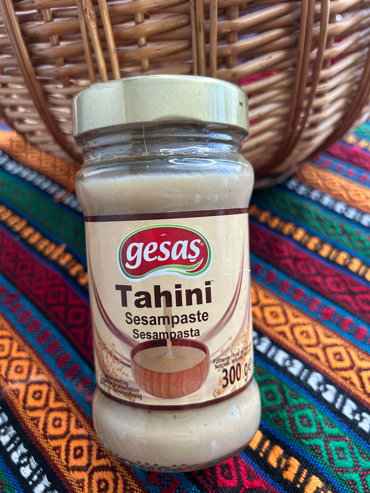 Gesas Tahini Sesame Paste 300 g in glass jar with golden screw lid