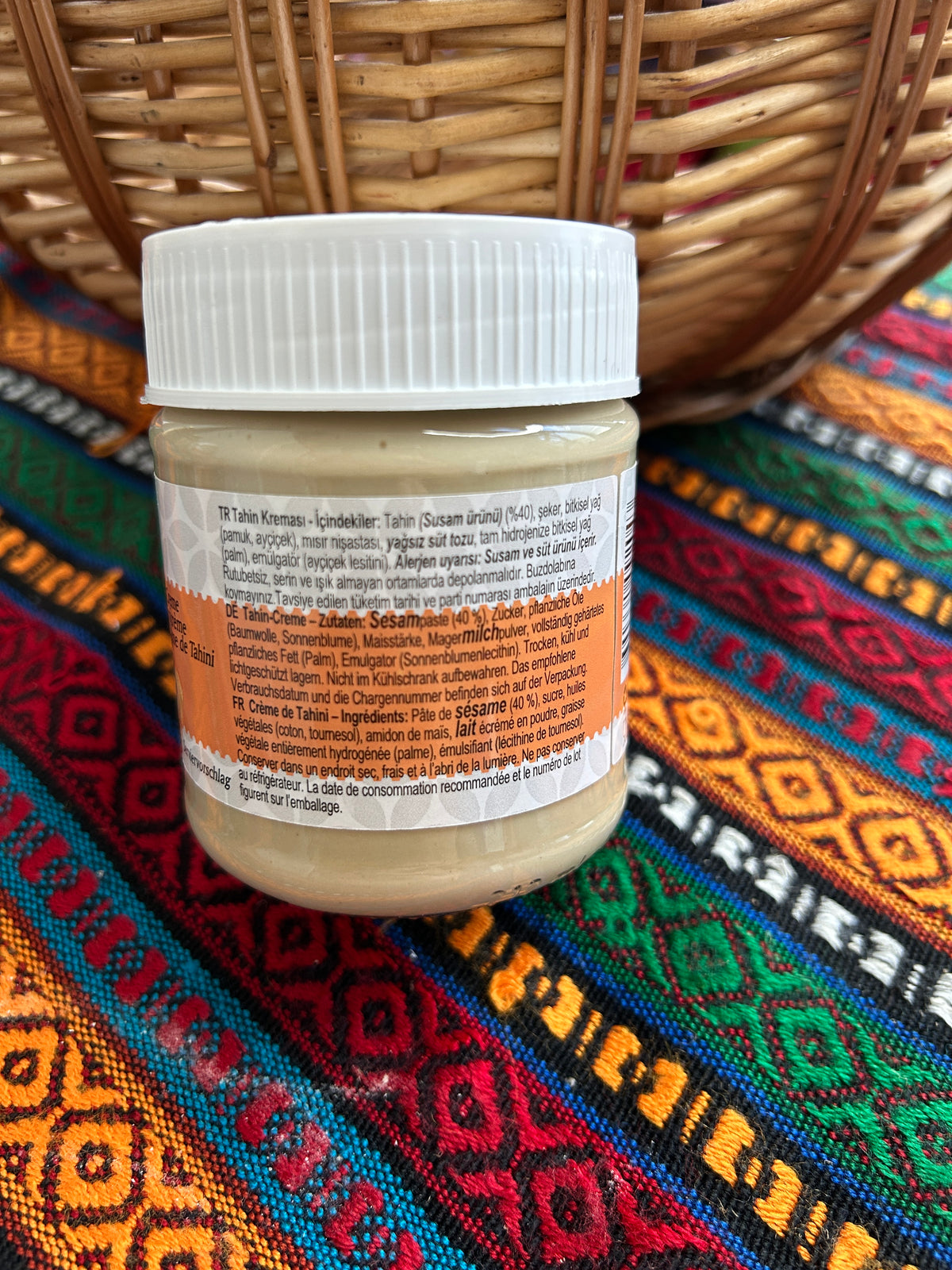 Gesas Tahini Cream jar showing Turkish and German ingredient information