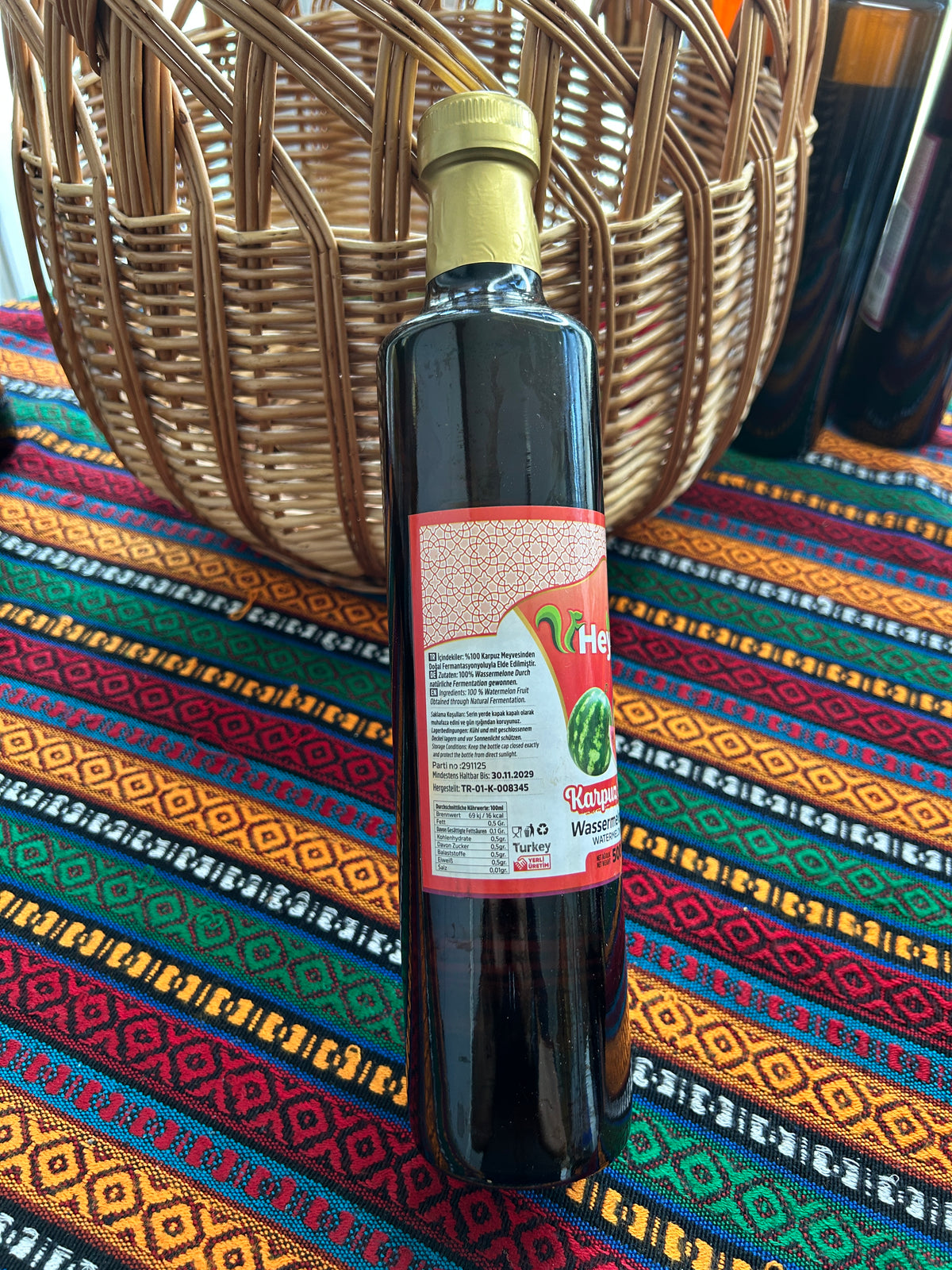 Dark Watermelon Vinegar bottle showing ingredients and nutritional values