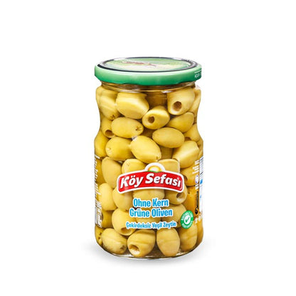 Köy Sefası Pitted Green Olives 350 g in a glass jar