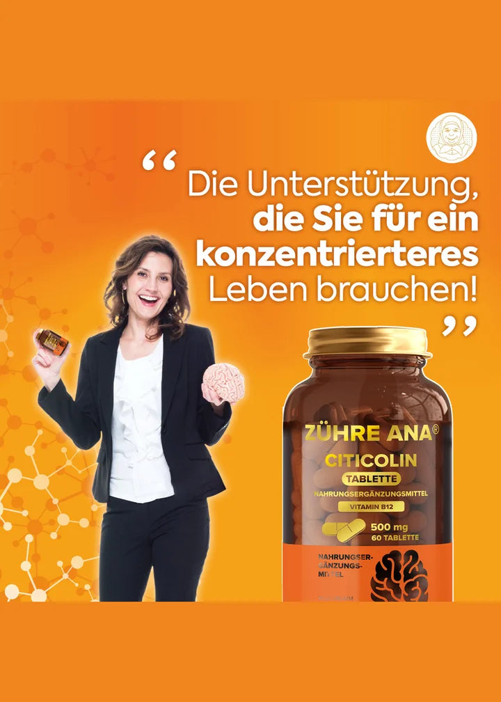 Zühre Ana Citicolin-500 mg 60 Tabletten enthalten Vitamin B12 (Sitikolin Tablet)