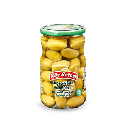 Köy Sefası Cracked Green Olives 400 g in a glass jar