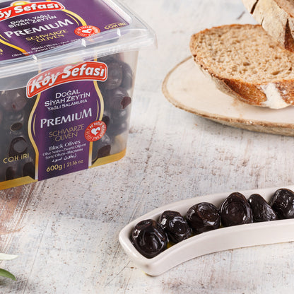 Köy Sefası Premium Natural Black Sele Olives Extra Large 600 g plastic tub