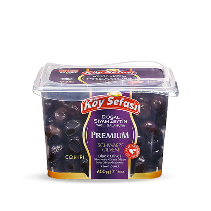 Köy Sefası Premium Natural Black Sele Olives Extra Large 600 g plastic tub