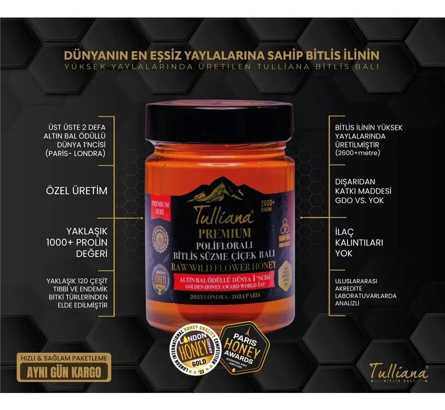 Tulliana Süzme Premium Bal – 850 g – 2 Jahre in Folge Weltbester Honig